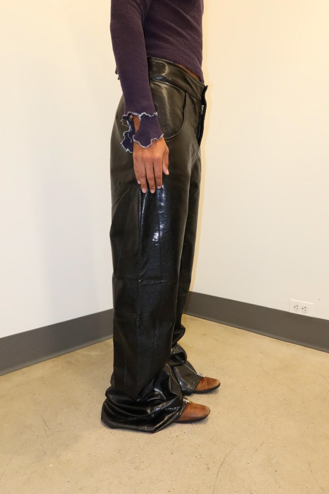 over sized faux leather pants